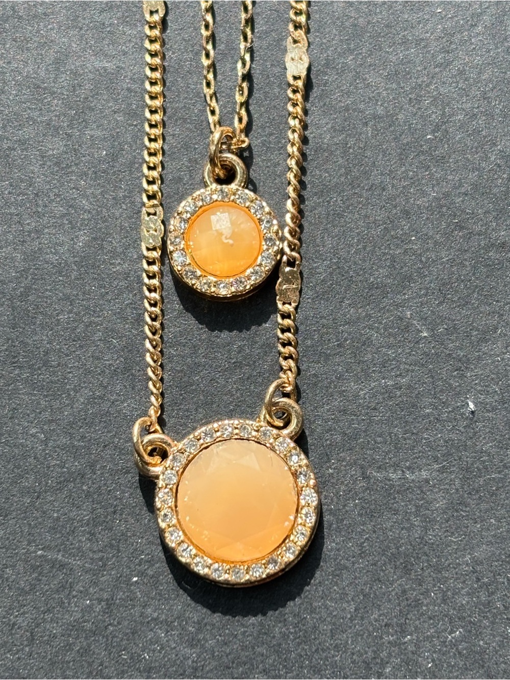 Gold-Tone Double Pendant Necklace with Peach Gemstones